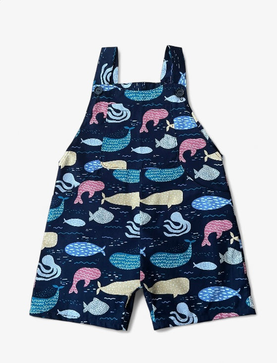 Summer sealife patterned dungarees in navy