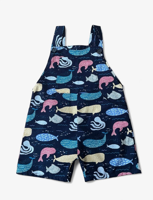 Summer sealife patterned dungarees in navy